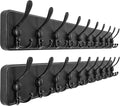 Dseap Coat Rack Wall - Heavy-Duty 38-1/4" Long, with Reinforced 10 Custom Tri-Hooks, Solid Wood Wall Hanger for Coats Hat Jackets - Rustic Farmhouse Entryway Storage, Black, Pack of 2