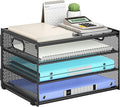 Subekyu Paper Letter Tray Organizer for Desk, Black Metal Mesh Desk File Sorter Organizer with Handle and 2 Sliding Trays for Home Office School Supplies Organization