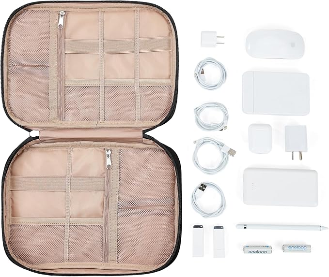 NISHEL Travel Cord Organizer Case, Tech Electronic Bag, Essentials for Charger, Cable, Phone, Hard Drive, USB, SD Card, Black