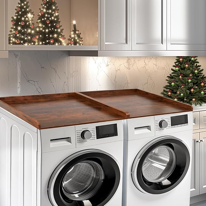 Washer Dryer Countertop, Wooden Laundry Countertop Set of 2 Dryer Storage Shelf for Laundry Room Organization (27.5" x 54") Vintage Wood Color
