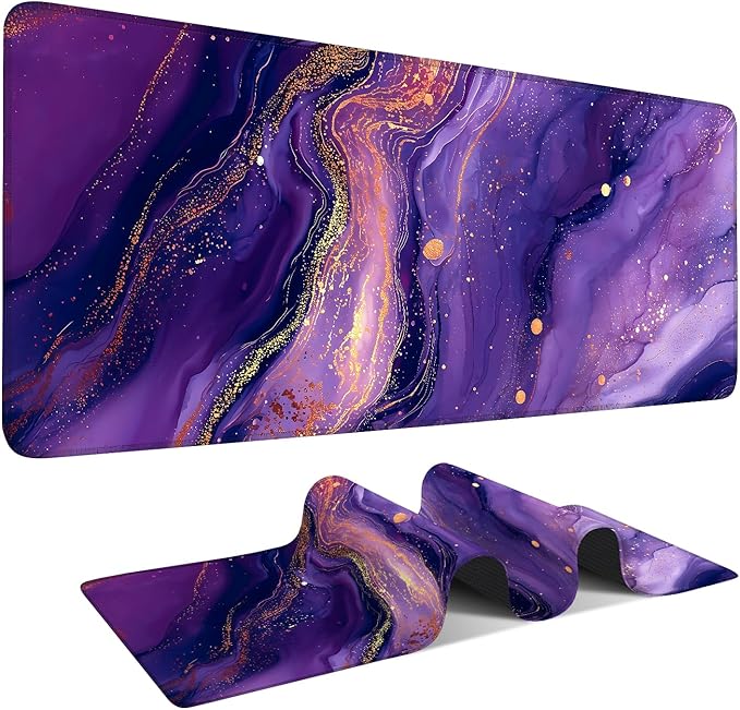 Purple Gaming Mouse Pad 31.5"x11.8"Desk Mat Anti-Slip Rubber Base & Durable Stitched Edges for Gamers Smooth Mouse Writing Surface for Desk Office/Home