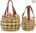 Goaste 2 Sizes Egg Collecting Baskets with Handle, Round Chicken Egg Storage Baskets, Handwoven Wicker Eggs Container for Gathering Fresh Eggs, Vintage Countertop Picnic Basket for Harvest, Kitchen