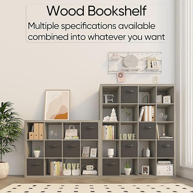 Bookshelf with Storage Bins, 20-Cube Storage Organizer with Back Panels, Modern Bookshelf for Bedroom, Multifunctional Display Cube Bookshelves for Living Room, Bedroom, Home Office