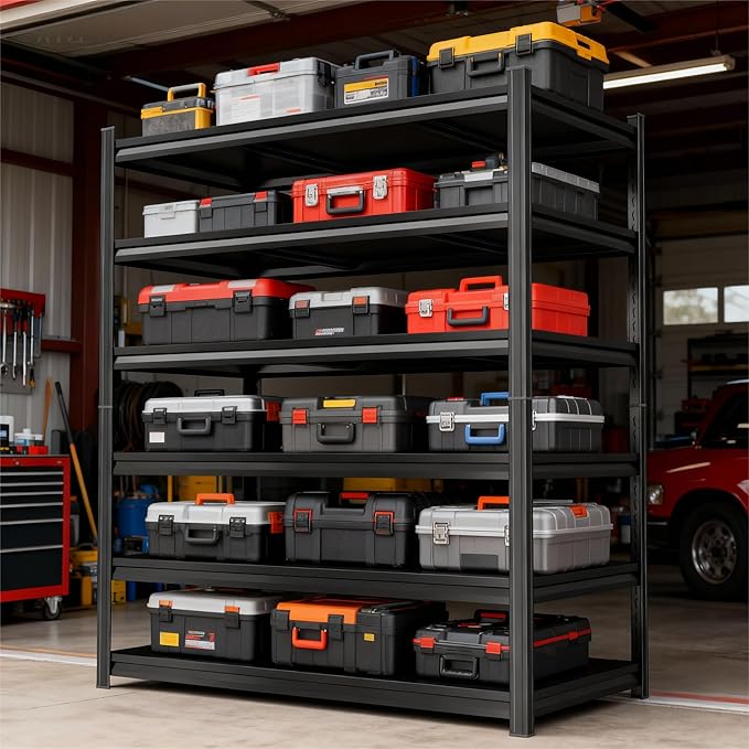 6-Tier Garage Shelves, Metal Shelving Unit, Adjustable Storage Shelves Heavy Duty 36''W*16''D*82''H，Double-Layer Column with Reinforced Ribs Capable of Bearing 3624 Lbs for Garage, Basement, Warehouse