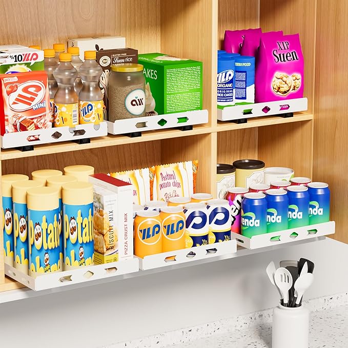 XLP Pull-Out Spice Rack Organizer – Heavy Duty Slide-Out Cabinet Storage | Fits Spices, Sauces, Cans, Dishes | Kitchen & Pantry Organizer, White (12.5''Wx10.5''Dx1.8''H)