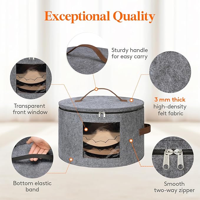Lifewit Round Cowboy Hat Box for 7 Caps, Large Felt Hat Organizer Bag for Men & Women Storage, Baseball Cap Container with Dustproof Lid for Travel, Foldable 16.5" D x 10.6" H Carrier, Gray