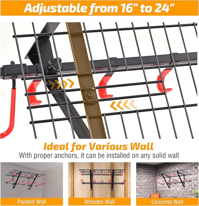 PLKOW Wall-Mounted Ski Rack, Skis Storage Rack for Garage Shed with Top Storage Shelf, Customizable Spacing, Supports Up to 280 lbs, Steel, 1-Pack