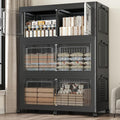 150GAL Extra Large Storage Bins with Lid, 600Qt Stackable Closet Organizers and Drawers, Collapsible Storage Bins with Wheels, Folding Containers for Home, Kitchen Office, 3Pack Black