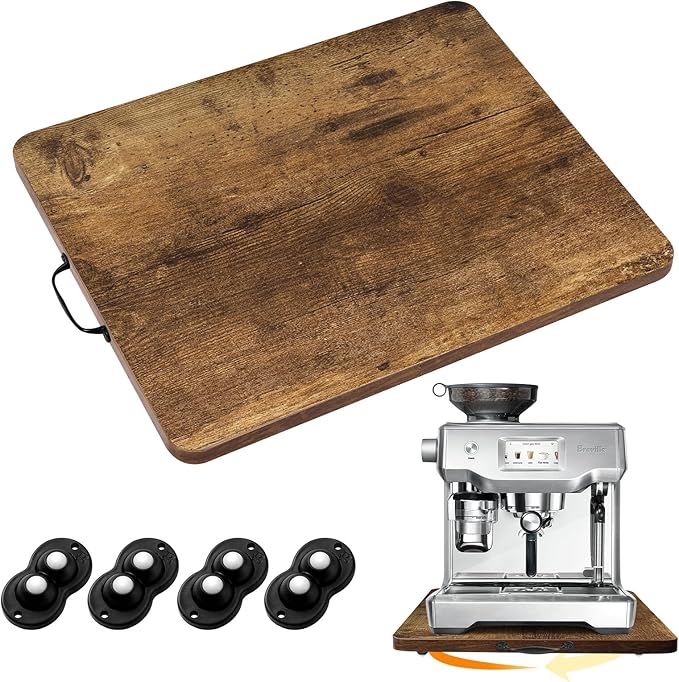 Sliding Tray for Coffee Maker, 360° Rotating Appliance Slider for Kitchen Appliances, Wooden Sliding Tray Suitable for Kitchen Countertops and Kitchen Appliances.(Brown, Large)