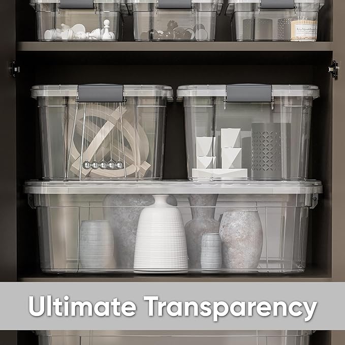 Superio 6 Pack Clear Plastic Storage Container with Lid Home - 13.7 Qt, Office Organizer Storage Bin, Stackable, For Closet, Under the Bed, or Locker, Use for Clothes, Food, Toys, Supplies, Linen.