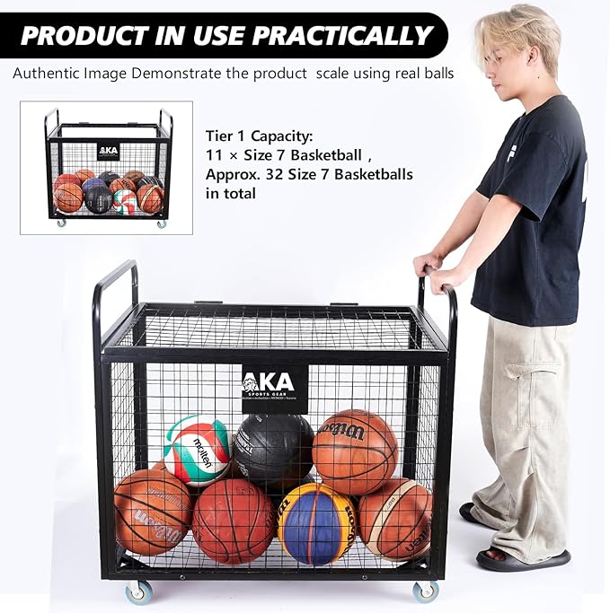 AKA Sports Ball Equpment Cart | Ball Storage for Soccer, Volleyball, Football | Ball Organizer | Ball Rack with Wheels
