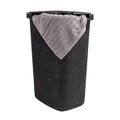 Mind Reader 60L Slim Laundry Hamper, Clothes Basket, Lid, Wicker Design, Plastic, 17.65"L x 13.75"W x 24.15"H, Black