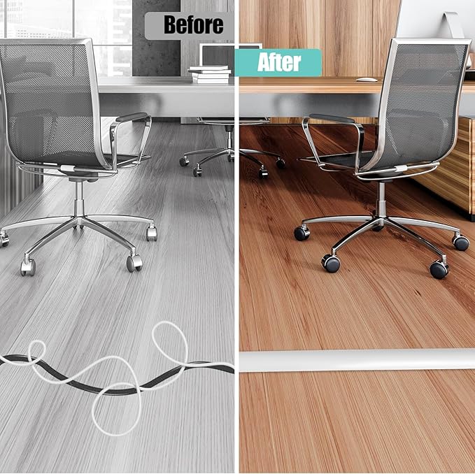 Floor Cord Cover Self Adhesive Cord Hider,3.3FT Cable Management, Extension Strip Protector for Wires, Prevent Cable Trips for Offices, Gyms, Exhibitions Cavity:0.47"(W) x 0.35"(H) White