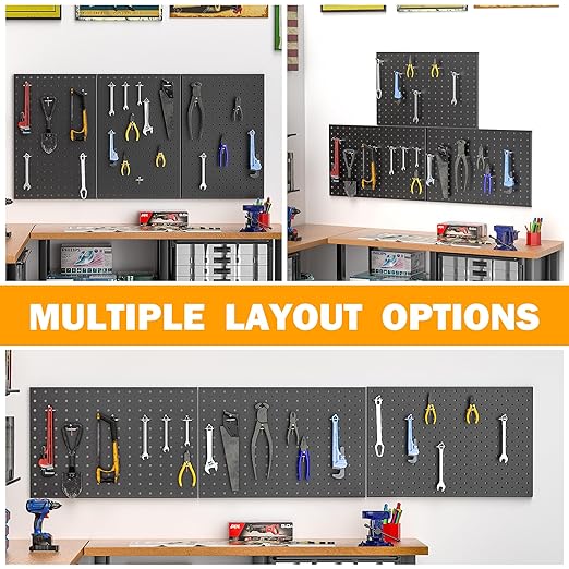Pegboard Smith Metal Pegboard Panels, 16" x 12" Heavy-Duty Wall Peg Boards for Garage Tool Storage, Pegboard Organizer System (Pack of 3, Black)