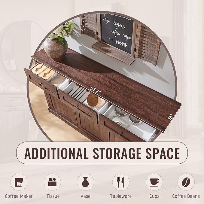 Triple Tilt Out Laundry Hamper Cabinet, 20 Gallon Farmhouse Trash Can Cabinet w/Drawer & Adjustable Shelf, Hidden Garbage Can Bin Cabinets w/Laundry Basket for Bathroom, Kitchen (Brown)