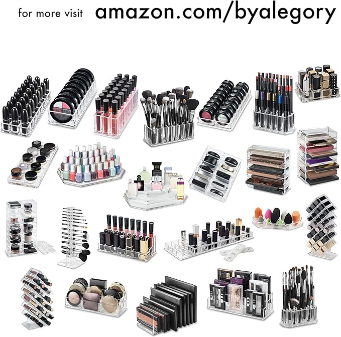 BY ALEGORY Acrylic Makeup Storage Eyeshadow Palette Organizer w/Removable Dividers 10 Space Display Case Fits Virtually All Blush Powder Pallet Sizes (3)