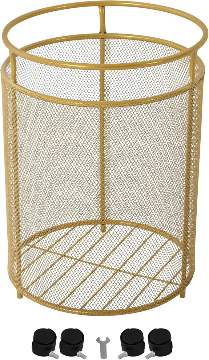 Laundry Hamper with Wheels,Round Metal Laundry Basket Cart,Portable Laundry Hamper Sorter Cart,Bathroom Dirty Clothes Basket Toy Storage Basket (Gold)