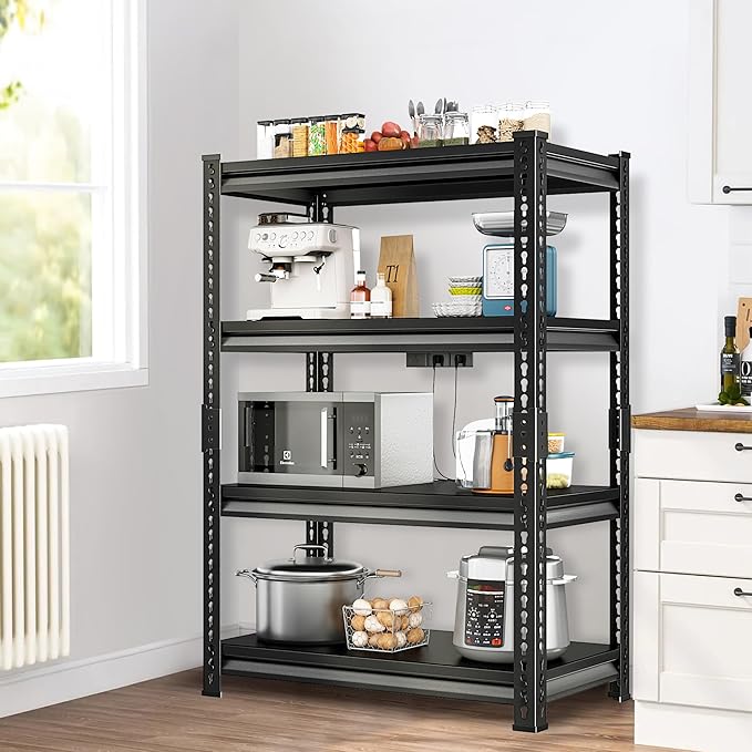 Heavy Duty Garage Shelves - 36''W 1,400Lbs Steel Metal Adjustable Utility Industrial Storage Shelving Rack Units for Warehouse Basement 4 Tier Black 35.4" W x 15.7" D x 66" H