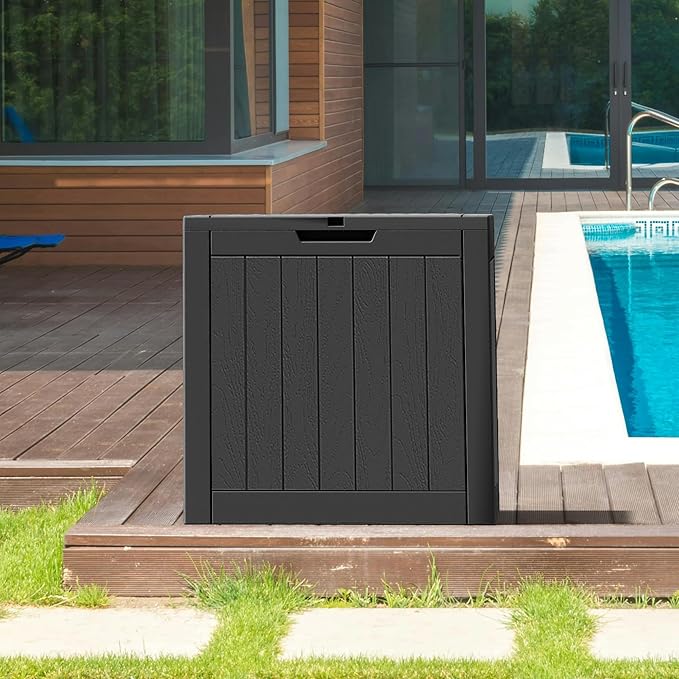 NUNU LAB 32 Gallon Outdoor Storage Box Waterproof, Outside Package Delivery Deck Boxes with Lockable Lid, Backyard Storage Bin For Garden Tools, Patio Cushions Accessories, Black