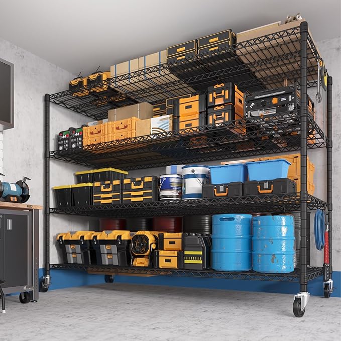 PrimeZone 60" W x 24" D x 76" H Heavy Duty Wire Storage Shelves with Wheels, 4 Tier Adjustable NSF Certified Garage Shelving Unit, Rolling Metal Organizer Shelf Rack for Warehouse, Pantry, 2 Packs