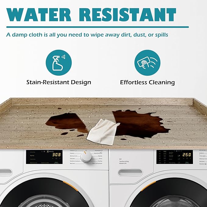 Royxen Laundry Countertop Solid Wood, Countertop for All Front-Loaded Washing Machine and Dryer, Extra Room for Laundry Room, White Oak