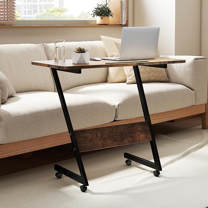 Overbed Bedside Table with Wheels,Small Desk Portable Rolling,Overbed Table Home Use, Portable Computer Stands,Movable Desk (Rustic Brown)
