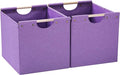 HOONEX Large Foldable Storage Bins, Linen Fabric, Pack of 2, Storage Baskets with Wooden Carry Handles and Sturdy Heavy Cardboard, for Home, Office, Car, Nursery, Purple