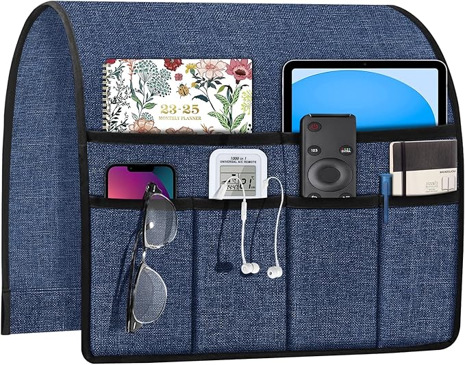 Joywell Sofa Caddy Organizer Remote Control Holder for Couch Recliner Non Slip Armrest Chair Caddie with 6 Pocket Storage for Magazine, Tablet, Phone, iPad, Navy