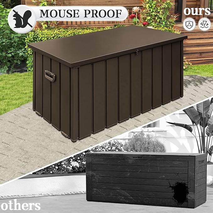 Domi 150 Gallon Metal Deck Box Waterproof, Outdoor Storage Box with Lock Wheels Side Handles Outside Storage Box for Patio Cushions, Shoes & Pool Tools