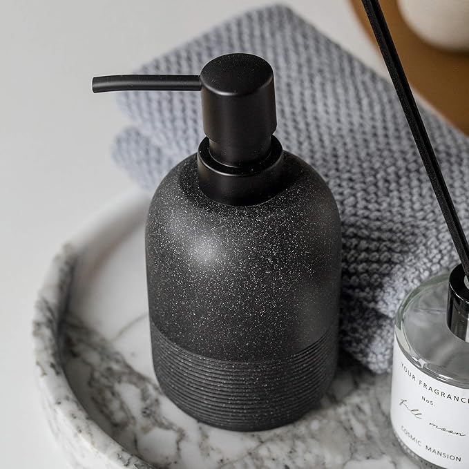 Matte Black Soap Dispenser Sets with Pump,Hand Soap and Lotion Dispenser for Bathroom Countertop,Morden Soap Dispenser for Kitchen-10.6oz.