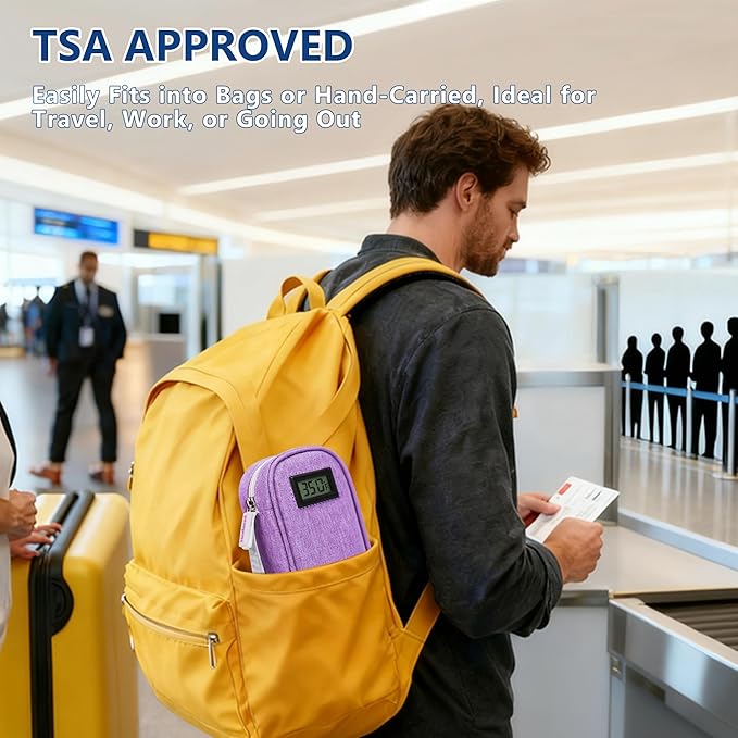 Insulin Cooler Travel Case TSA Approved with Temperature Display – Diabetic Medication Travel Case with 2 × 90g Ice Packs, Portable Medicine Organizer for 3–4 Insulin Pens and Diabetic Supplie(Purple)