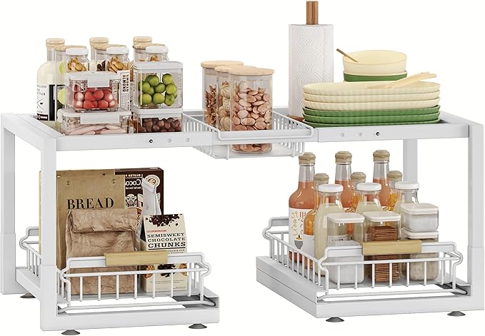 Under Sink Organizer,Pull Out Storage Organizer,2 Tier Sliding Sink Organizer Under Cabinet For Kitchen,Bathroom