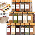 FINESSY Glass Spice Jars with Label with Bamboo Lids 36 Pack Set, 4oz Empty Clear Glass Spice Bottles with Shaker Lids, Airtight Kitchen Seasoning Organizer Jars, Herb Seasoning Containers with Labels