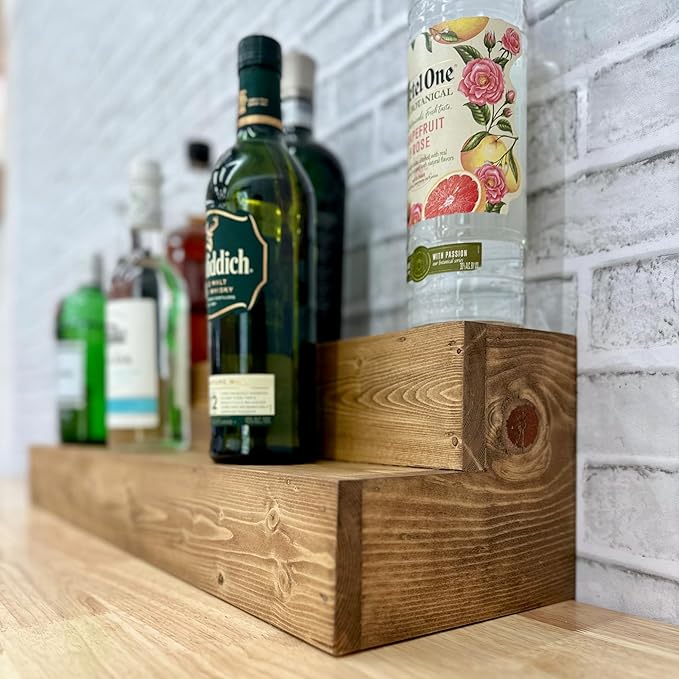 Tiered Bottle Shelf | 2 Tier Liquor Bottle Display | Bar Organization | Display Shelf | Wine Shelf | Bar Display | Kitchen Counter Shelf (30", Early American)
