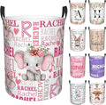 Custom Name Laundry Hamper, Personalized Elephant Laundry Basket with Name for Boys Girls Kids Men Women, Customized Name Dirty Clothes Basket Gifts for Clothes Toy Bathroom Bedroom Laundry Room Dorm