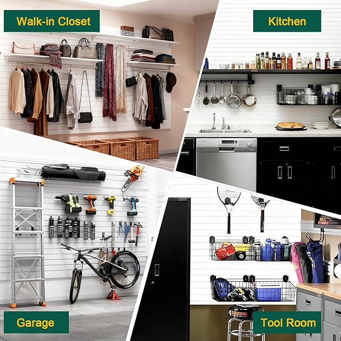 Yuzzy Slat Wall Paneling 4 x 8ft, Garage Slatwall Panel Wall Storage Systems, Heavy Duty PVC Garage Wall Organization (White)