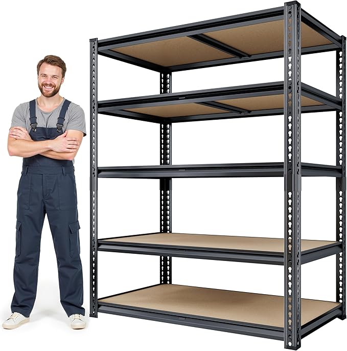 72" H Storage Shelves with Reinforced,2000LBS Garage Shelving,Adjustable Metal Shelving Unit,Garage Shelve Heavy Duty for Basement, Warehouse, Kitchen,35.6" W × 16" D × 72" H, Black