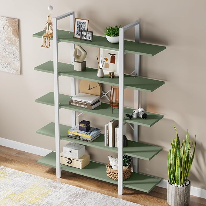 Tribesigns 5-Tier Bookshelf, Vintage Industrial Style Bookcase 72 H x 12 W x 47L Inches (Green)