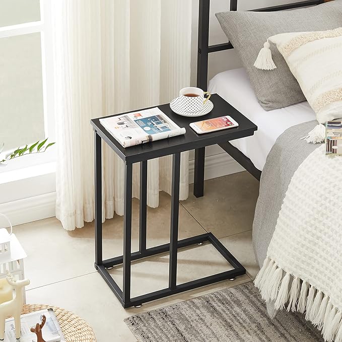 VECELO C Shaped End Side Table for Sofa Couch and Bed Snack TV Tray for Living Room Bedroom, 2 PCS,Black
