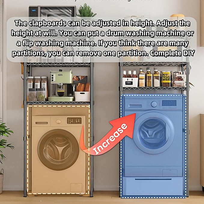 Washer, Dryer and Refrigerator Top Shelf - Extra-Wide Design, Thickened Structure, Washing Machine Rack,Height-Adjustable, Laundry Room Shelves Organizer，Over Dryer Storage(Black)