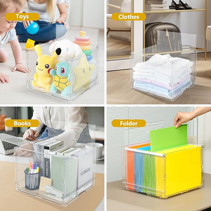 MUKAI File Organizer Box with Lid, Collapsible File Folder Organizer with Slide, Hanging File Folder Box, for Office Document Storage with Desktop organizer (3)