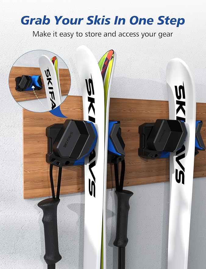 Ski & Snowboard Wall Rack, Ski Wall Mount & Ski Rack Wall Mount for Garage Space-Saving, Winter Gear Organizer, Fits Any Ski or Snowboard, Nonslip Ski Holders, Garage Organization, 1 Pack