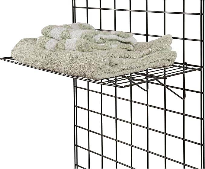 Only Garment Racks BLK-2412 Grid Panel Display Shelf - - Clothing Display Rack Grid, Heavy Duty Shelves, 12"D x 23-1/2"W Straight Shelf for Grid Panel, Black Finish, Wire, (Box of 6) (Pack of 6)