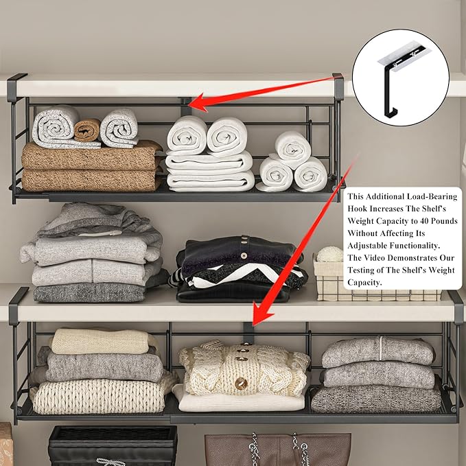 Expandable Under Cabinet Shelf, Extendable Under Shelf Storage with Removable Wire-Like Back for Pantry Cabinet, Laundry Room, Shoe Rack. (Black, 1 Pack, Interior: 5" H x 10" D)