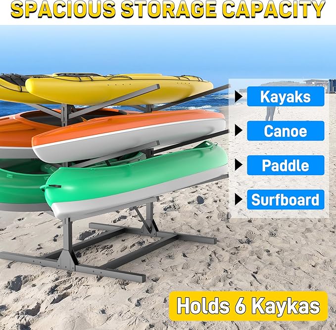 Ultrawall Kayak Storage Rack, Freestanding Kayak Racks For Garage, Adjustable Kayak Stand, Heavy Duty Paddle Board Rack For Kayak, Canoe, Surfboard, 660lbs Capacity, 3 Levels for 6 Kayaks
