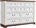 Farmhouse 10 Drawer Dresser with Roman Column Design, 54" Large Wood Chest of Drawers for Bedroom, Living Room, Antique White
