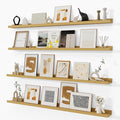 Fun Memories Picture Ledge Shelf, Floating Shelves Set of 4, 48 Inch Picture Shelves for Wall with Ledge, Large Nursery Book Shelf for Toys Storage, Living Room, Bedroom Decor Frames, Oak