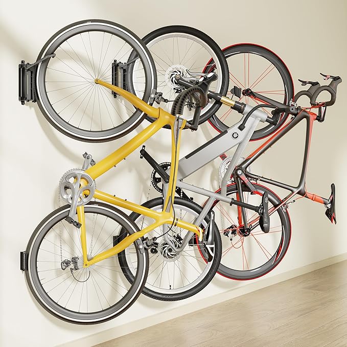 monTEK Heavy duty Bike Wall Mount, Swivel Bike Wall Hanger Holds Up to 77lbs, Space-Saving Bike Rack Garage, Bike Storage for Bedroom Home Office, 3 Pack