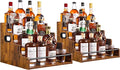 2 Pack 4-Tier Liquor Bottle Display Shelf, 16-Inch Wooden Bar Shelves for Liquor Bottles, Countertop Whiskey Shelf and Bourbon Shelf Organizer for Home Bar, Kitchen (Rustic Brown)