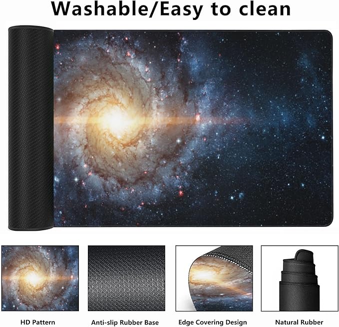 Desk Mat,Spiral Galaxy and Stars Gaming Mouse Pad,XXL Extended Mouse Pad Mat for Office,Computer,Keyboard with Non-Slip Base Stitched Eges Mousepad 35.4x15.75 inch
